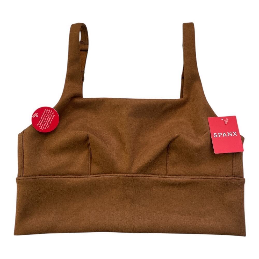 SPANX Women's Longline Square Neck Suede Bralette Rich Caramel Size Small Bra